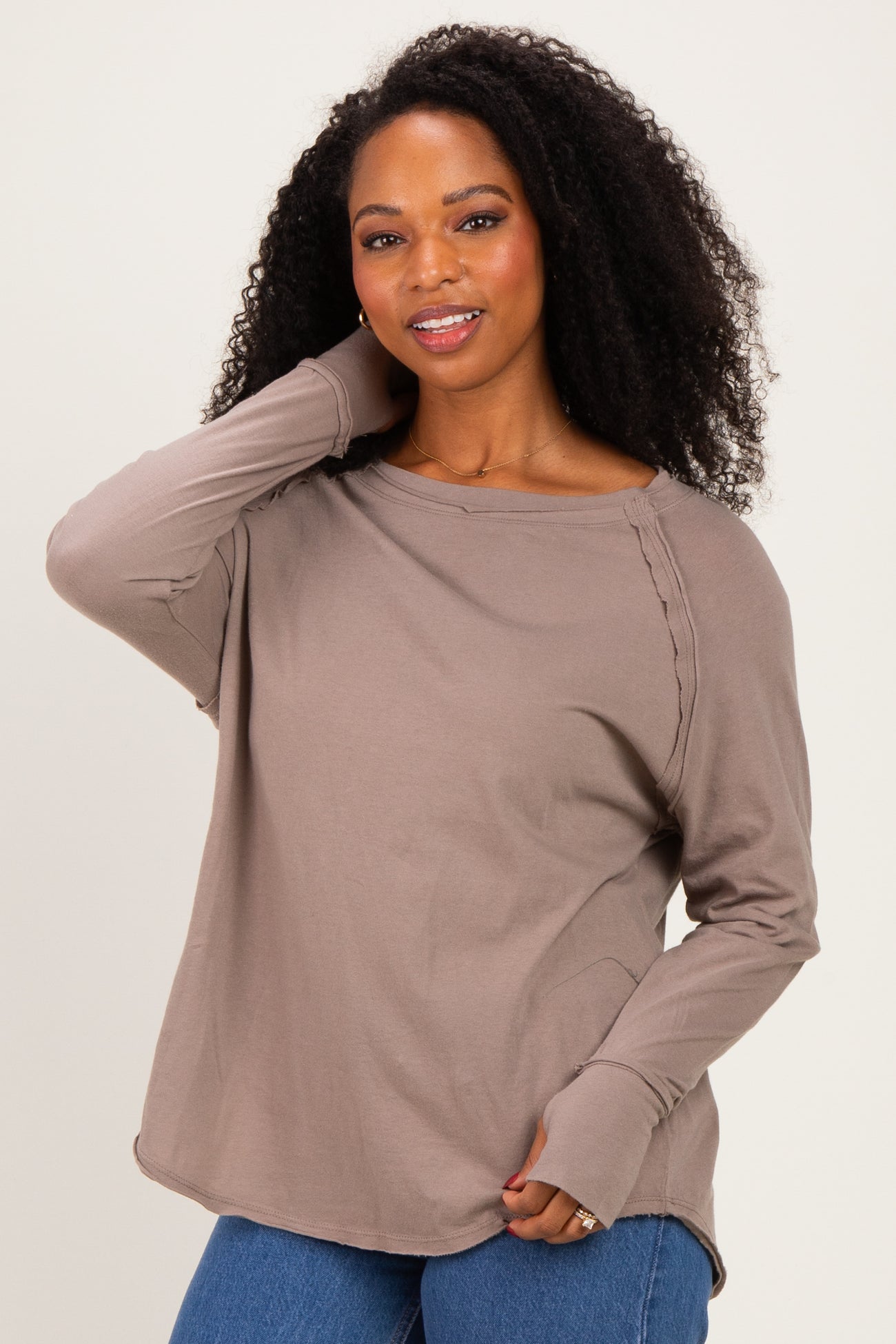 Cocoa Exposed Seam Long Sleeve Top