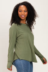 Light Olive Exposed Seam Long Sleeve Top