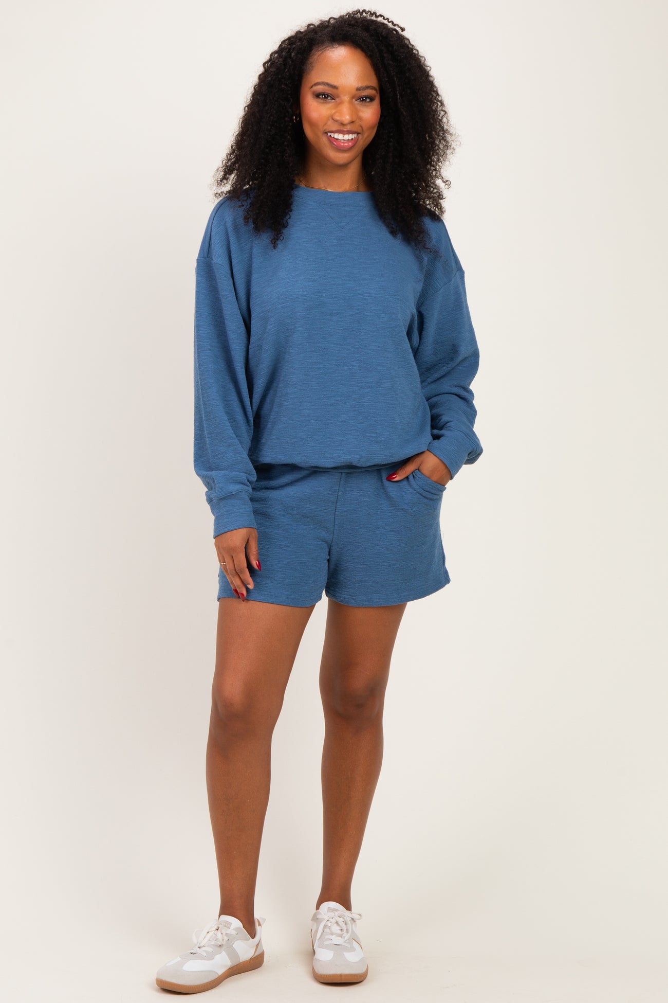 Dusty Blue Pullover & Shorts Set