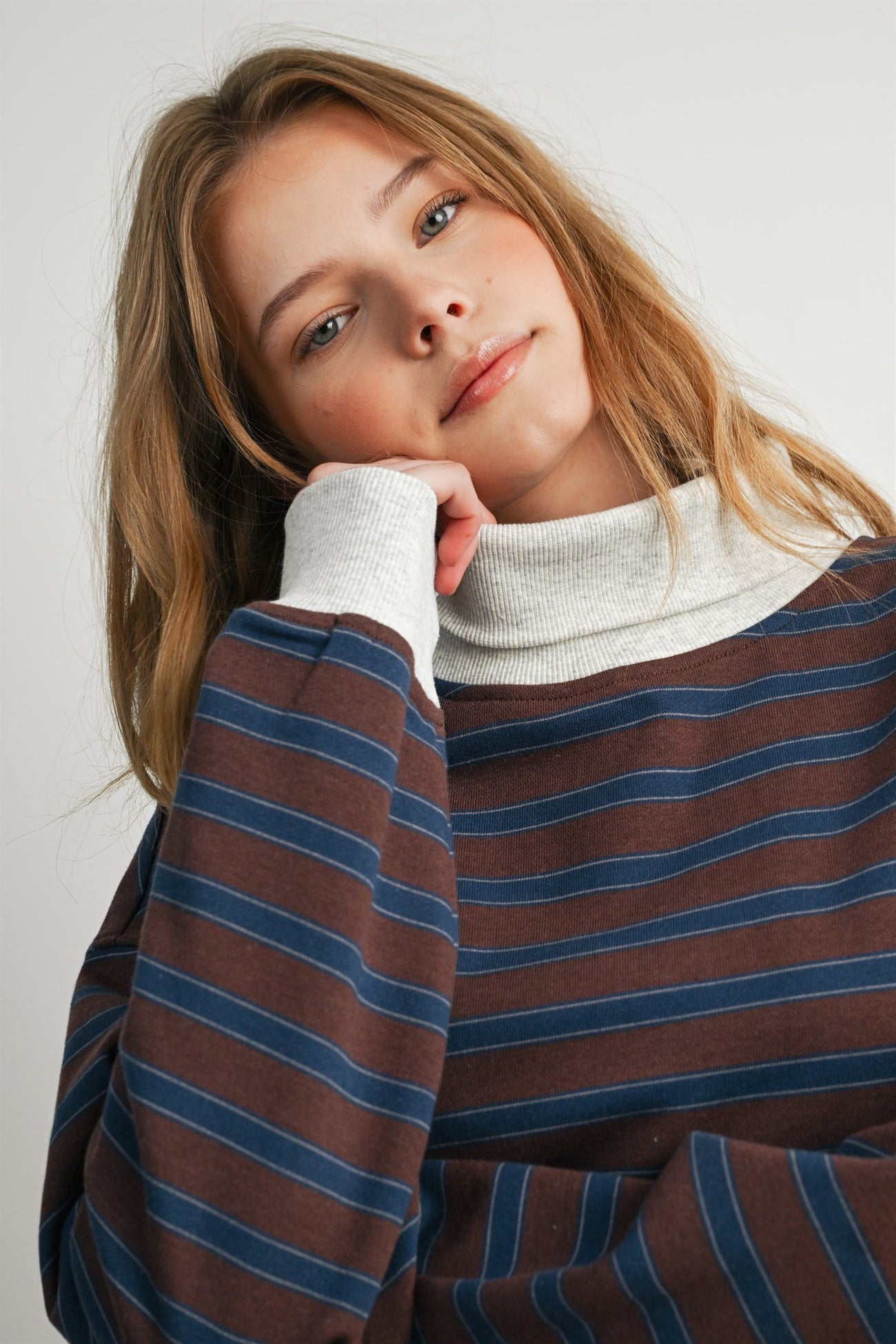 Brown Multi Striped Turtleneck Sweatshirt