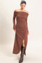 Brown Off-Shoulder Long Sleeve Maxi Dress
