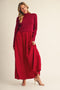Burgundy Ribbed Knit Top Satin Skirt Dress