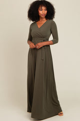 PinkBlush Olive Green Draped 3/4 Sleeve Maxi Dress