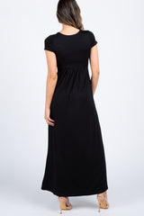 PinkBlush Black Draped Nursing Maxi Dress