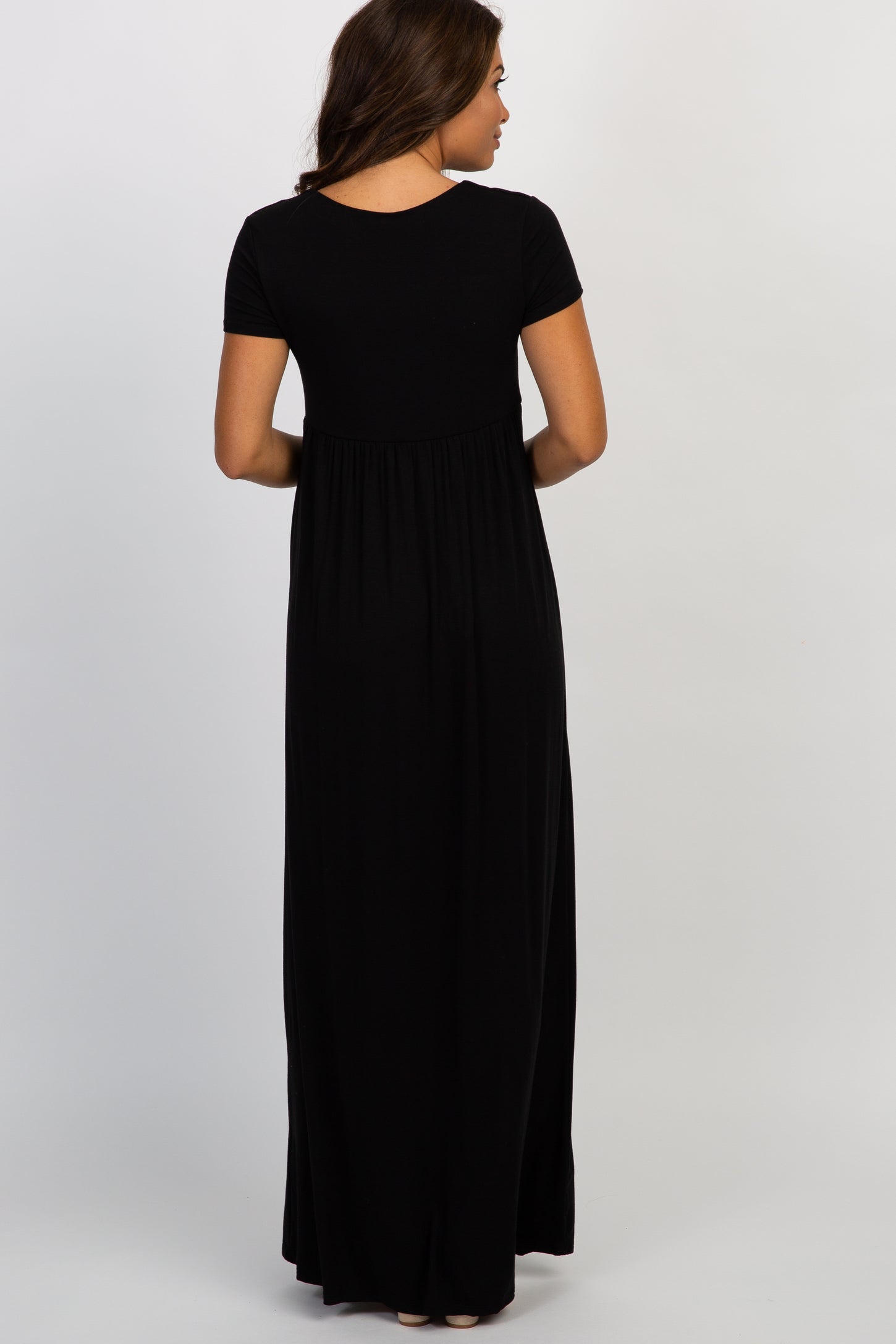 PinkBlush Petite Black Draped Maternity/Nursing Maxi Dress