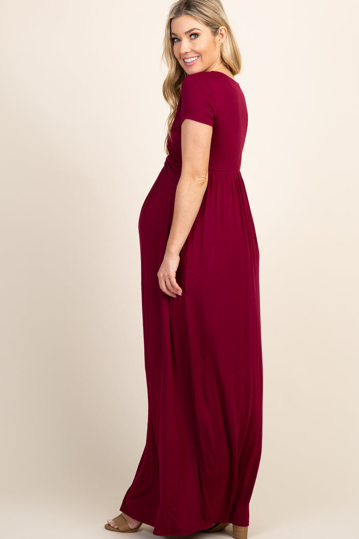 PinkBlush Burgundy Draped Maternity/Nursing Maxi Dress