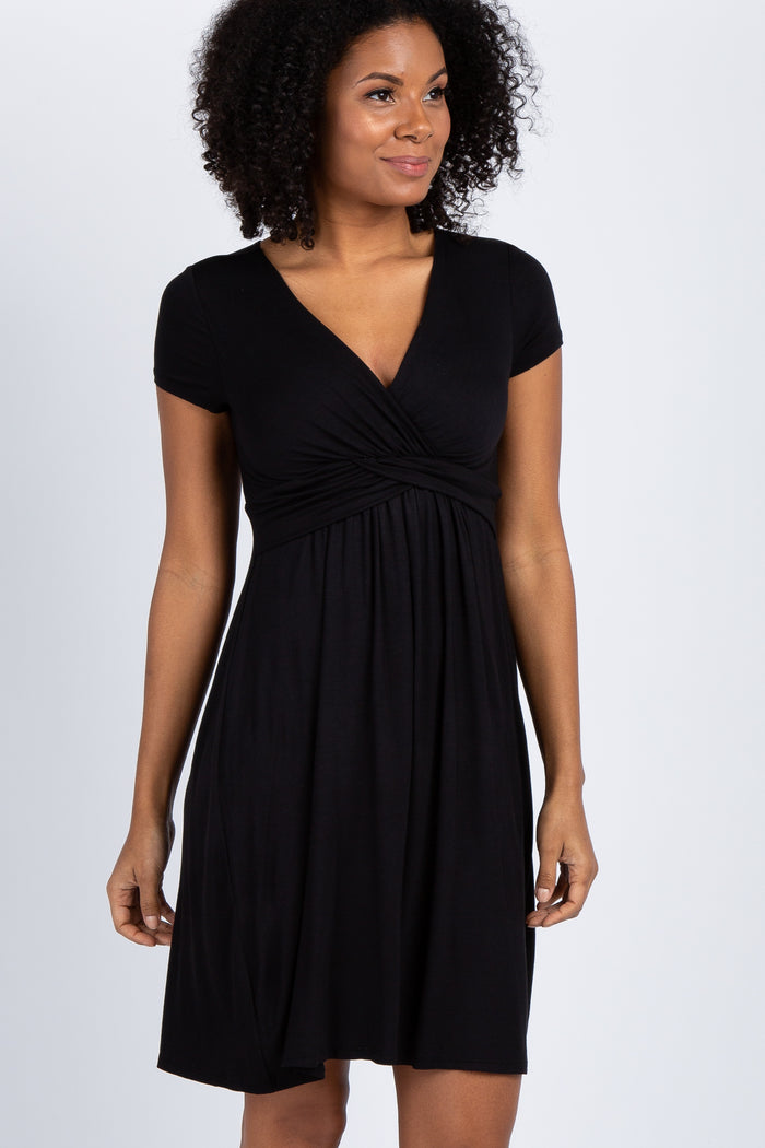 Black Draped Front Nursing Dress