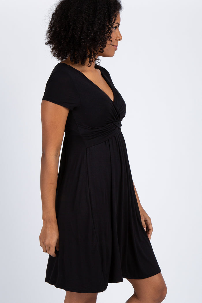 Black Draped Front Nursing Dress