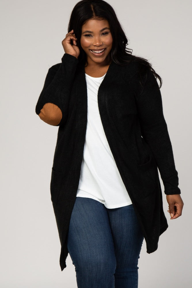 PinkBlush Black Knit Elbow Patch Maternity Plus Cardigan