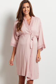 PinkBlush Pink Crochet Trim Delivery/Nursing Maternity Robe