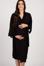 PinkBlush Black Crochet Trim Delivery/Nursing Maternity Robe