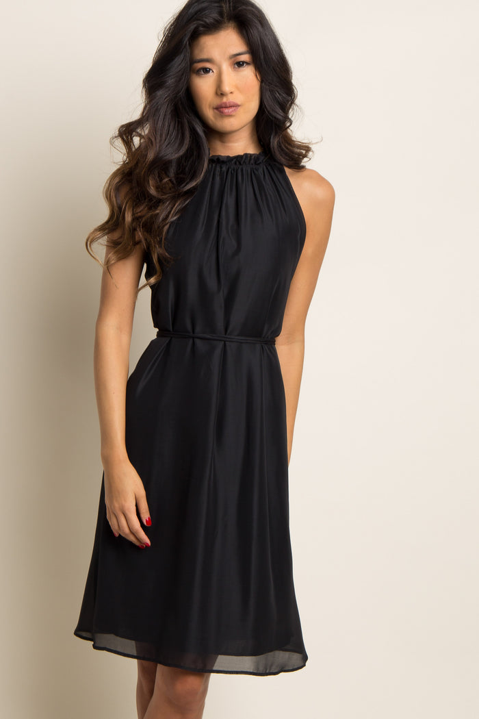 PinkBlush Black Chiffon High Neck Dress