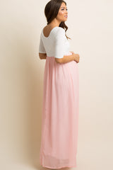 PinkBlush Petite Light Pink Chiffon Colorblock Maternity Maxi Dress