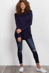 Navy Blue Basic Long Sleeve Top