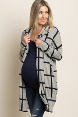 PinkBlush Grey Plaid Long Knit Maternity Cardigan