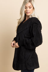 Black Fuzzy Hooded Long Sleeve Jacket