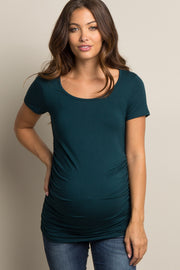 PinkBlush Forest Green Ruched Short Sleeve Maternity Top