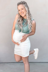 PinkBlush Ivory Sleeveless Ribbed Fitted Maternity Dress