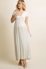 PinkBlush Beige Draped Maternity/Nursing Maxi Dress