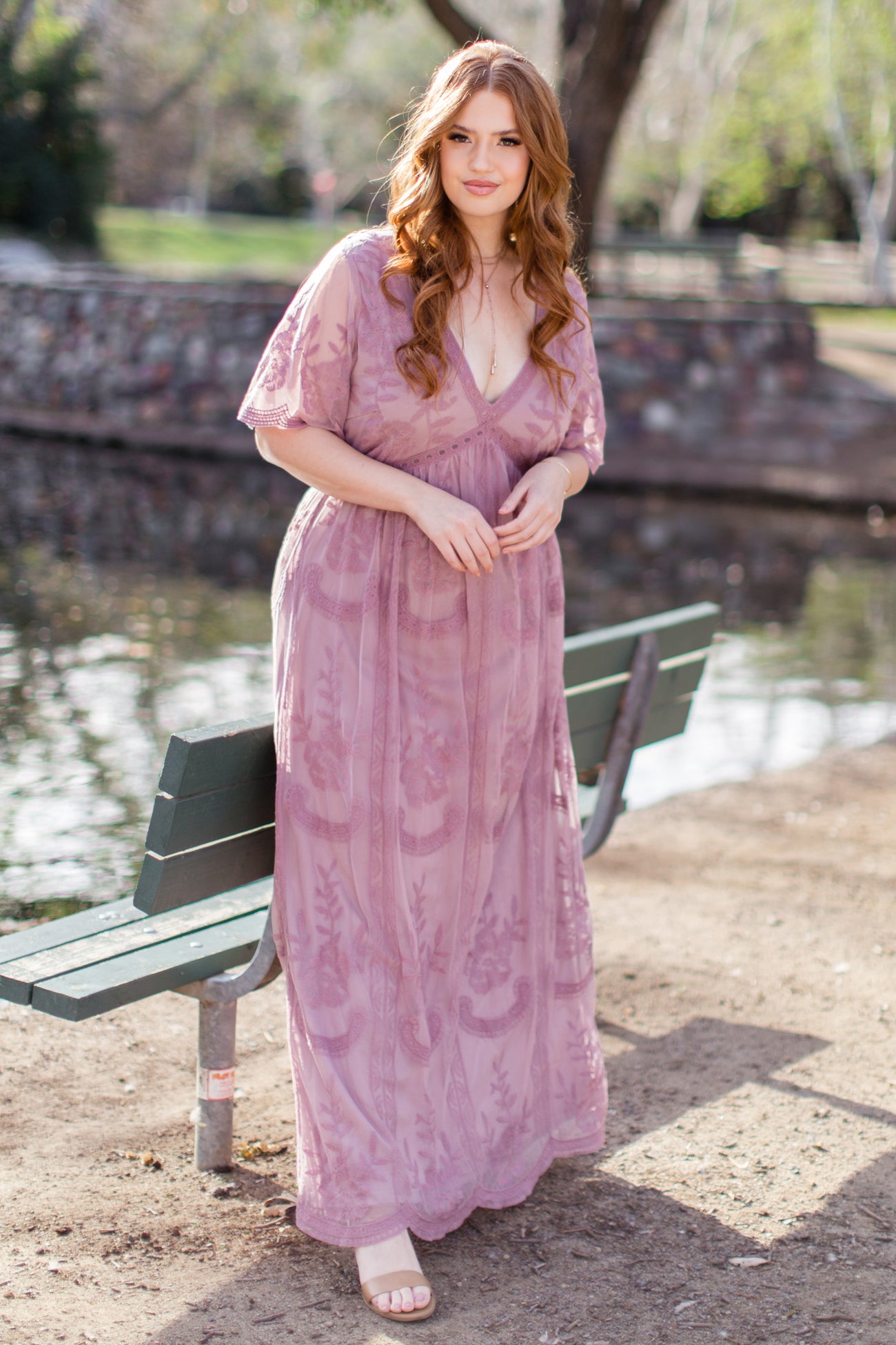 PinkBlush Mauve Lace Mesh Overlay Plus Maxi Dress