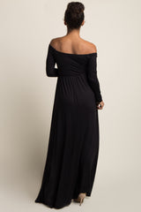 PinkBlush Petite Black Solid Off Shoulder Maternity Maxi Dress