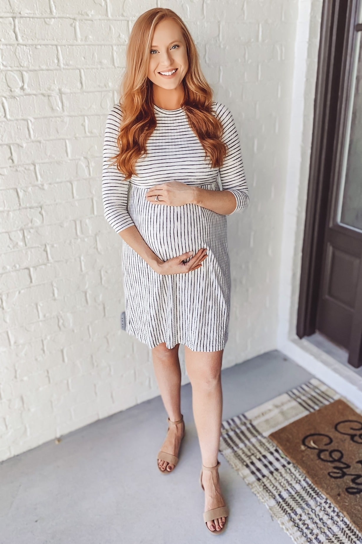 Ivory Ribbed Striped Maternity Midi Dress