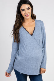 PinkBlush Light Blue Heathered Knit Wrap Tie Maternity/Nursing Top