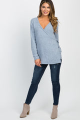 PinkBlush Light Blue Heathered Knit Wrap Tie Nursing Top