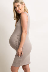 PinkBlush Mocha Ribbed Ruched Sleeveless Maternity Dress