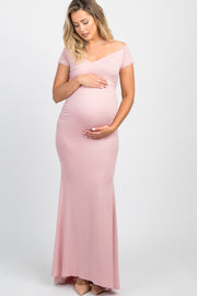 PinkBlush Pink Off Shoulder Wrap Maternity Photoshoot Gown/Dress