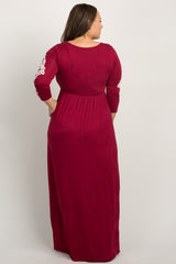 Burgundy Crochet Sleeve Plus Maxi Dress