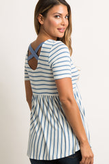 PinkBlush Blue Striped Cross Back Peplum Top