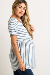 PinkBlush Blue Striped Cross Back Peplum Maternity Top