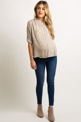 Beige Polka Dot Chiffon Maternity Blouse