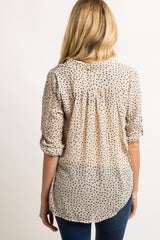 Beige Polka Dot Chiffon Maternity Blouse