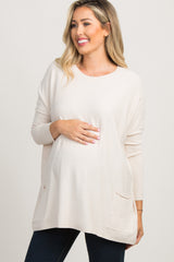 Beige Pocketed Dolman Sleeve Maternity Top