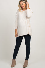 Beige Pocketed Dolman Sleeve Maternity Top