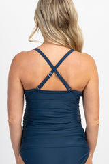 PinkBlush Navy Blue Wrap Front Maternity Tankini Top