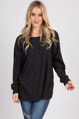 Charcoal Ribbed Button Back Knit Maternity Top