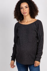 Charcoal Ribbed Button Back Knit Maternity Top