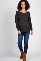 Charcoal Ribbed Button Back Knit Maternity Top