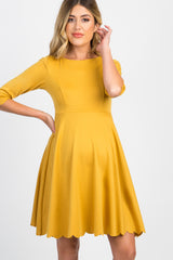 Mustard Solid Scalloped Hem Maternity Dress