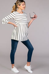 PinkBlush Ivory Striped Peplum Ruffle Maternity Top