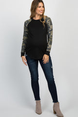 PinkBlush Black Camo Colorblock Maternity Top