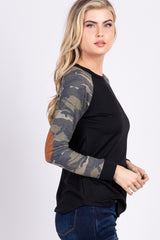 PinkBlush Black Camo Colorblock Top