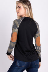 PinkBlush Black Camo Colorblock Top