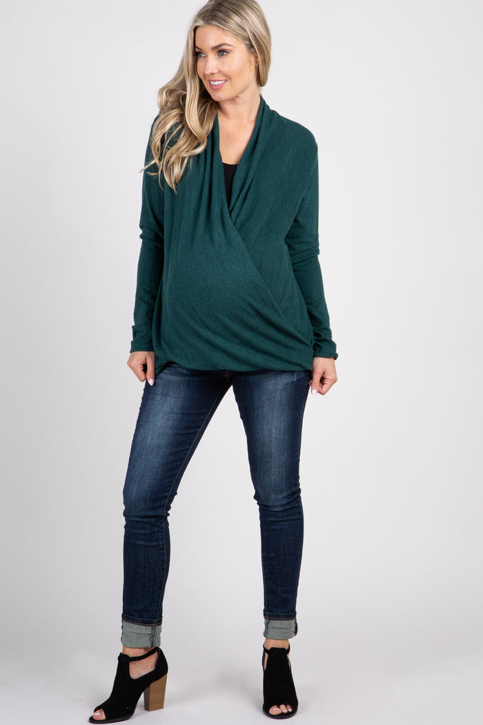 PinkBlush Forest Green Draped Wrap Maternity Nursing Top
