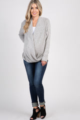 PinkBlush Beige Knit Draped Wrap V-Neck Maternity Nursing Top