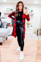 Red Plaid Long Sleeve Cardigan