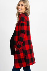 Red Plaid Long Sleeve Maternity Cardigan